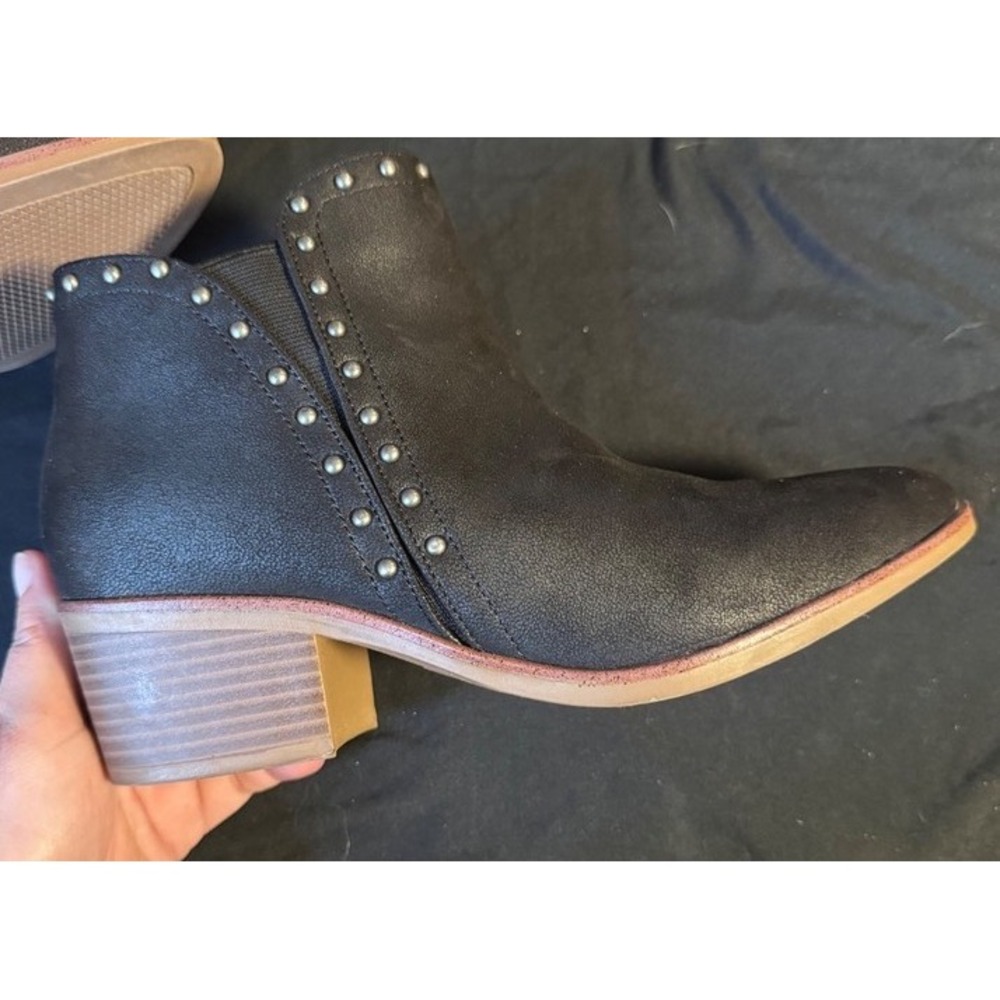 MIA Black Studded Ankle Booties Pointed Toe Stacked Block Heel Size 7